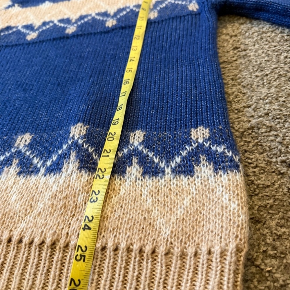 Navy Blue and Cream Fair Isle Crewneck Sweater - Picture 5 of 7